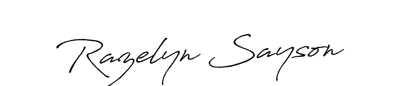 Antro_Vectra_Bolder is a professional signature style that is perfect for those who want to add a touch of class to their signature. It is also a great choice for those who want to make their signature more unique. Get Razelyn Sayson name to fancy signature for free. Razelyn Sayson signature style 7 images and pictures png