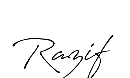 Use a signature maker to create a handwritten signature online. With this signature software, you can design (Antro_Vectra_Bolder) your own signature for name Razif. Razif signature style 7 images and pictures png