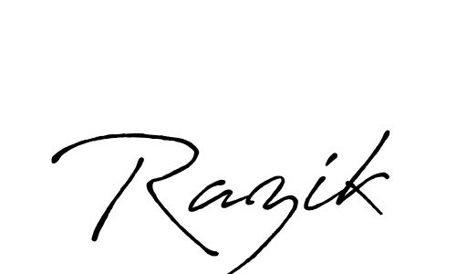 Design your own signature with our free online signature maker. With this signature software, you can create a handwritten (Antro_Vectra_Bolder) signature for name Razik. Razik signature style 7 images and pictures png