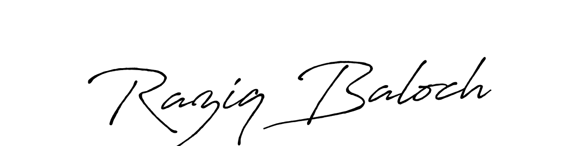 Use a signature maker to create a handwritten signature online. With this signature software, you can design (Antro_Vectra_Bolder) your own signature for name Raziq Baloch. Raziq Baloch signature style 7 images and pictures png