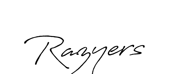 Make a beautiful signature design for name Razyers. With this signature (Antro_Vectra_Bolder) style, you can create a handwritten signature for free. Razyers signature style 7 images and pictures png