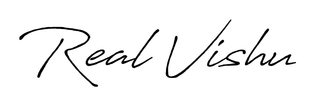 Create your official email sign-off with Real Vishu name in Antro_Vectra_Bolder style. Crisp, clean, and perfectly legible across all screens. Real Vishu signature style 7 images and pictures png