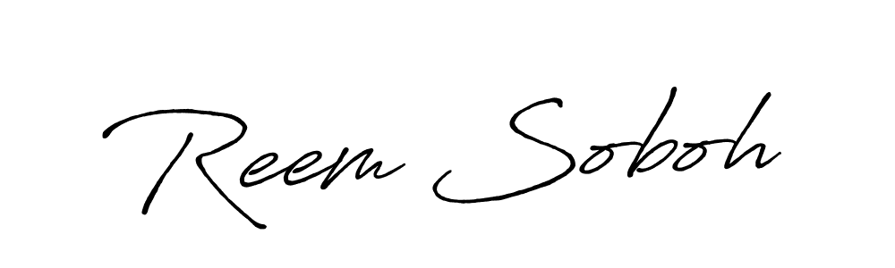 The best way (Antro_Vectra_Bolder) to make a short signature is to pick only two or three words in your name. The name Reem Soboh include a total of six letters. For converting this name. Reem Soboh signature style 7 images and pictures png