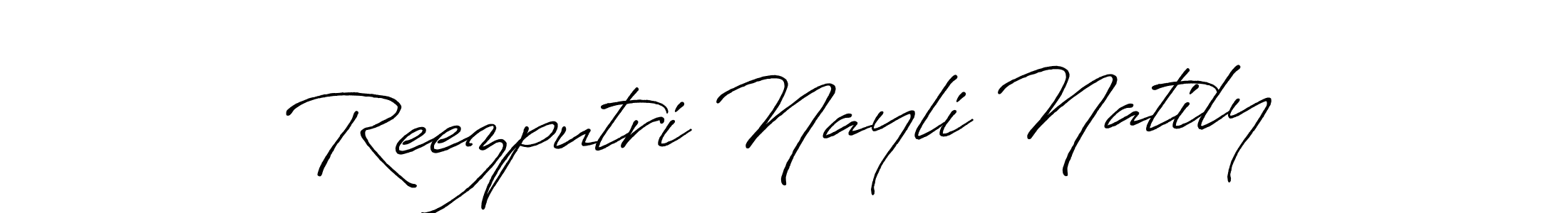 Similarly Antro_Vectra_Bolder is the best handwritten signature design. Signature creator online .You can use it as an online autograph creator for name Reezputri Nayli Natily. Reezputri Nayli Natily signature style 7 images and pictures png