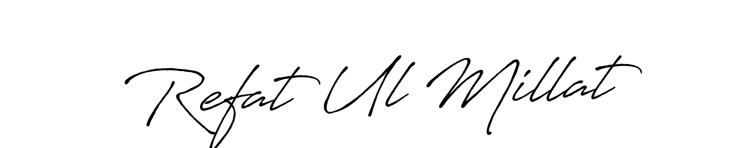 The best way (Antro_Vectra_Bolder) to make a short signature is to pick only two or three words in your name. The name Refat Ul Millat include a total of six letters. For converting this name. Refat Ul Millat signature style 7 images and pictures png