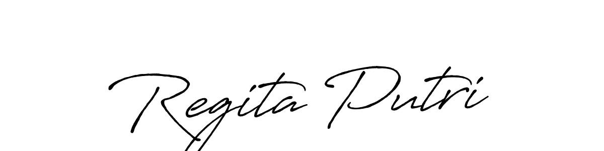 The best way (Antro_Vectra_Bolder) to make a short signature is to pick only two or three words in your name. The name Regita Putri include a total of six letters. For converting this name. Regita Putri signature style 7 images and pictures png