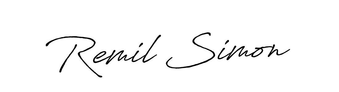 Antro_Vectra_Bolder is a professional signature style that is perfect for those who want to add a touch of class to their signature. It is also a great choice for those who want to make their signature more unique. Get Remil Simon name to fancy signature for free. Remil Simon signature style 7 images and pictures png