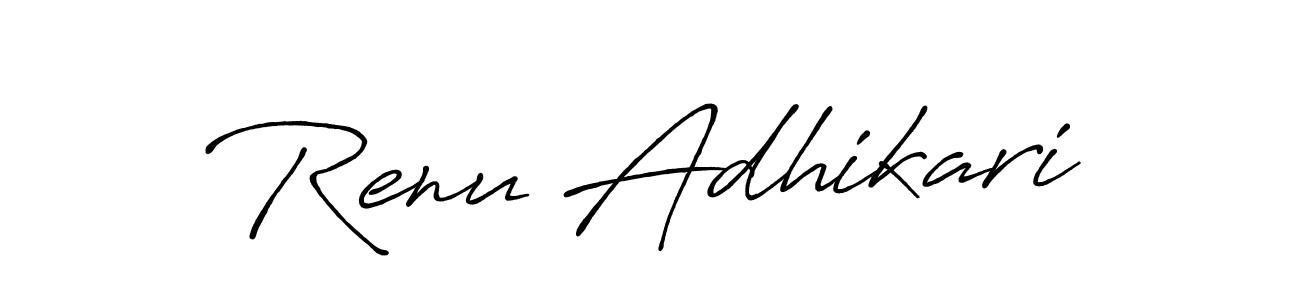 How to make Renu Adhikari name signature. Use Antro_Vectra_Bolder style for creating short signs online. This is the latest handwritten sign. Renu Adhikari signature style 7 images and pictures png