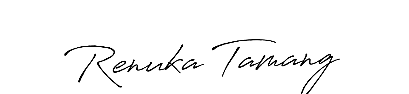 How to make Renuka Tamang name signature. Use Antro_Vectra_Bolder style for creating short signs online. This is the latest handwritten sign. Renuka Tamang signature style 7 images and pictures png