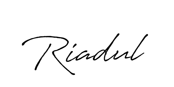Use a signature maker to create a handwritten signature online. With this signature software, you can design (Antro_Vectra_Bolder) your own signature for name Riadul. Riadul signature style 7 images and pictures png