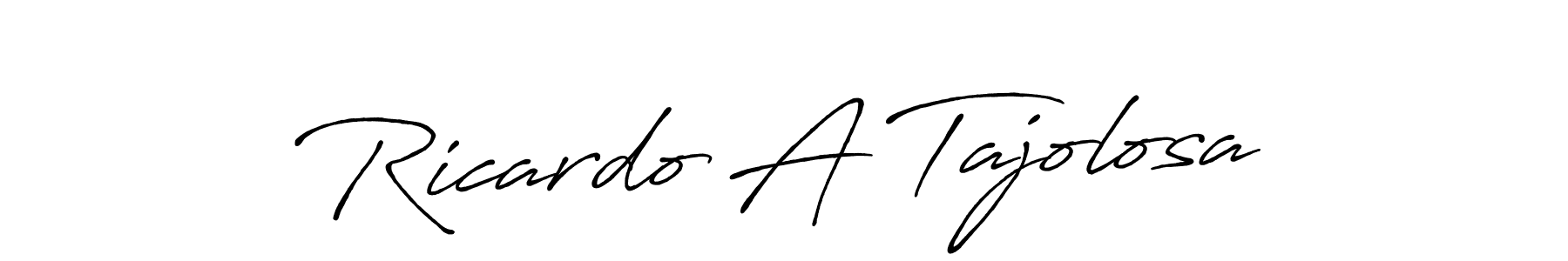 The best way (Antro_Vectra_Bolder) to make a short signature is to pick only two or three words in your name. The name Ricardo A Tajolosa include a total of six letters. For converting this name. Ricardo A Tajolosa signature style 7 images and pictures png
