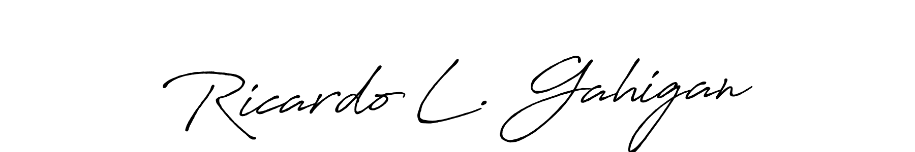Antro_Vectra_Bolder is a professional signature style that is perfect for those who want to add a touch of class to their signature. It is also a great choice for those who want to make their signature more unique. Get Ricardo L. Gahigan name to fancy signature for free. Ricardo L. Gahigan signature style 7 images and pictures png