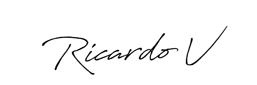 Similarly Antro_Vectra_Bolder is the best handwritten signature design. Signature creator online .You can use it as an online autograph creator for name Ricardo V. Ricardo V signature style 7 images and pictures png
