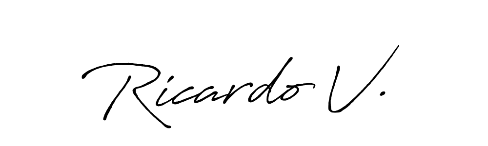 Create a beautiful signature design for name Ricardo V.. With this signature (Antro_Vectra_Bolder) fonts, you can make a handwritten signature for free. Ricardo V. signature style 7 images and pictures png