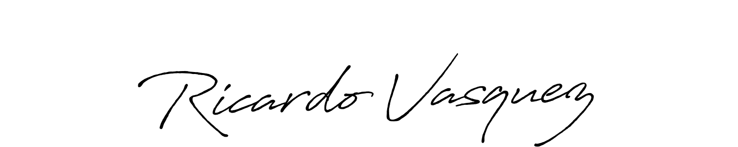 How to make Ricardo Vasquez name signature. Use Antro_Vectra_Bolder style for creating short signs online. This is the latest handwritten sign. Ricardo Vasquez signature style 7 images and pictures png