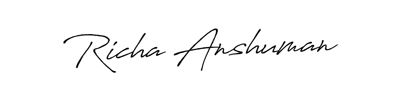 Make a beautiful signature design for name Richa Anshuman. With this signature (Antro_Vectra_Bolder) style, you can create a handwritten signature for free. Richa Anshuman signature style 7 images and pictures png