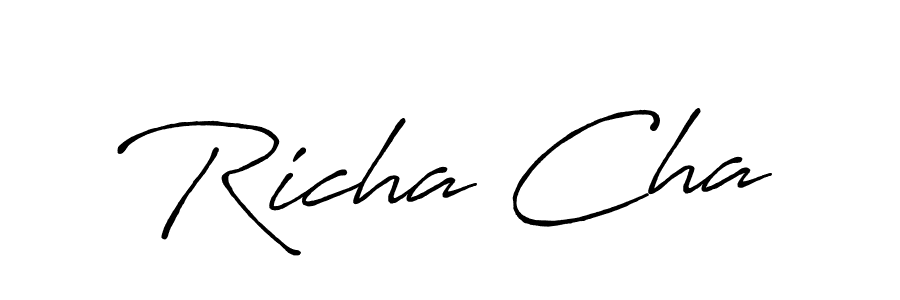 if you are searching for the best signature style for your name Richa Cha. so please give up your signature search. here we have designed multiple signature styles  using Antro_Vectra_Bolder. Richa Cha signature style 7 images and pictures png