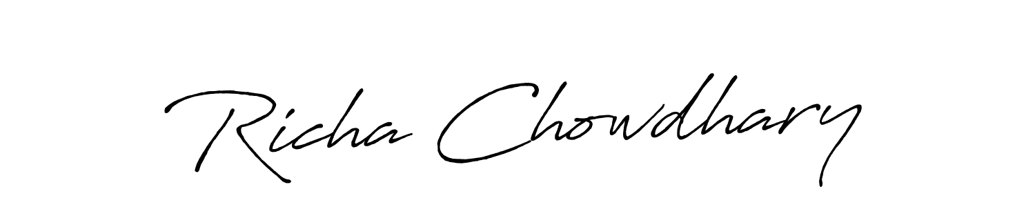 How to make Richa Chowdhary name signature. Use Antro_Vectra_Bolder style for creating short signs online. This is the latest handwritten sign. Richa Chowdhary signature style 7 images and pictures png