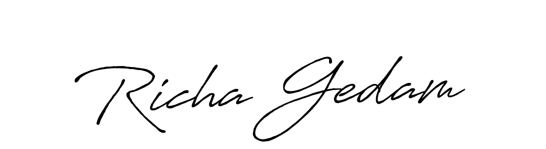 Create a beautiful signature design for name Richa Gedam. With this signature (Antro_Vectra_Bolder) fonts, you can make a handwritten signature for free. Richa Gedam signature style 7 images and pictures png