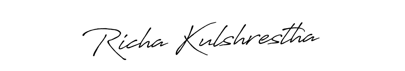 Make a beautiful signature design for name Richa Kulshrestha. With this signature (Antro_Vectra_Bolder) style, you can create a handwritten signature for free. Richa Kulshrestha signature style 7 images and pictures png