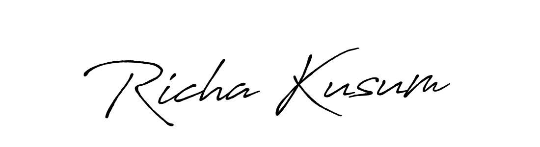 The best way (Antro_Vectra_Bolder) to make a short signature is to pick only two or three words in your name. The name Richa Kusum include a total of six letters. For converting this name. Richa Kusum signature style 7 images and pictures png