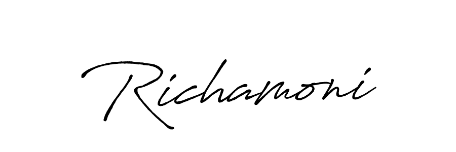 Antro_Vectra_Bolder is a professional signature style that is perfect for those who want to add a touch of class to their signature. It is also a great choice for those who want to make their signature more unique. Get Richamoni name to fancy signature for free. Richamoni signature style 7 images and pictures png