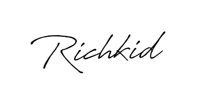 The best way (Antro_Vectra_Bolder) to make a short signature is to pick only two or three words in your name. The name Richkid include a total of six letters. For converting this name. Richkid signature style 7 images and pictures png