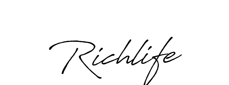 How to make Richlife name signature. Use Antro_Vectra_Bolder style for creating short signs online. This is the latest handwritten sign. Richlife signature style 7 images and pictures png