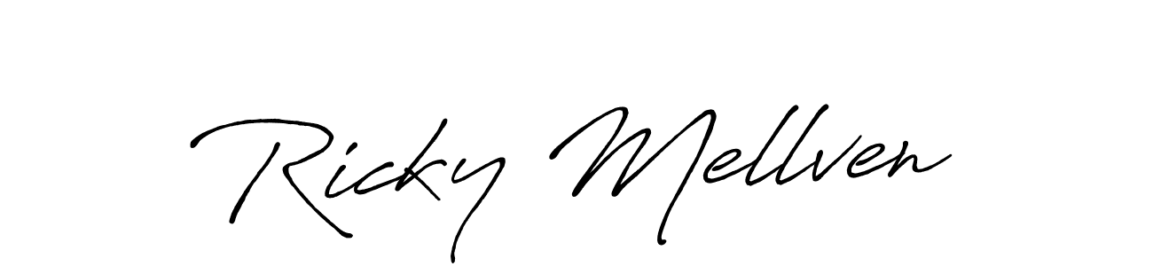 How to make Ricky Mellven name signature. Use Antro_Vectra_Bolder style for creating short signs online. This is the latest handwritten sign. Ricky Mellven signature style 7 images and pictures png