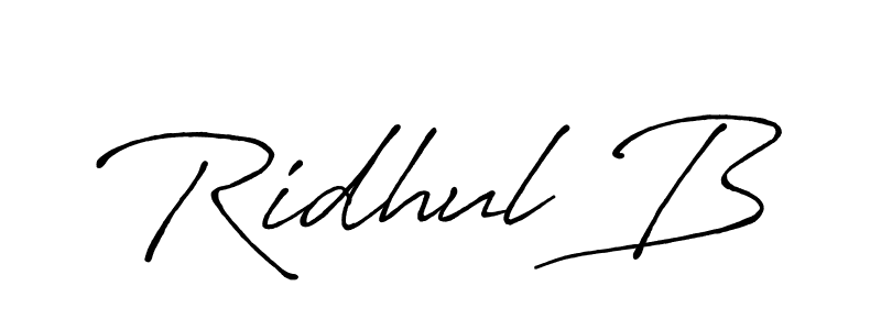 Similarly Antro_Vectra_Bolder is the best handwritten signature design. Signature creator online .You can use it as an online autograph creator for name Ridhul B. Ridhul B signature style 7 images and pictures png
