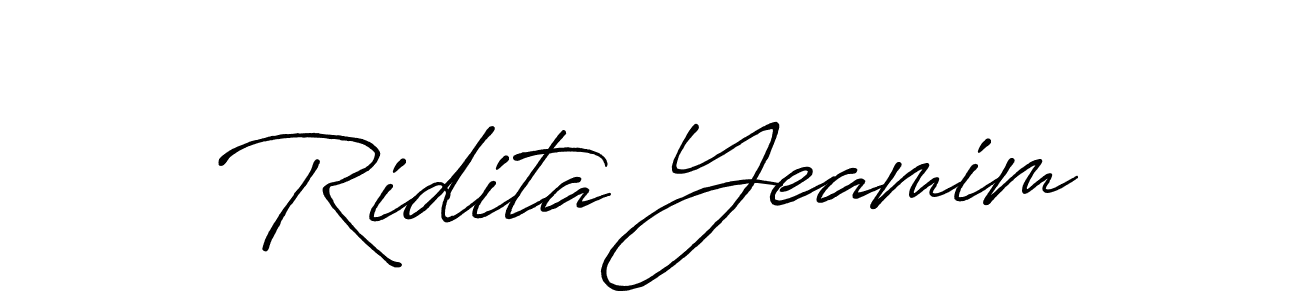 This is the best signature style for the Ridita Yeamim name. Also you like these signature font (Antro_Vectra_Bolder). Mix name signature. Ridita Yeamim signature style 7 images and pictures png