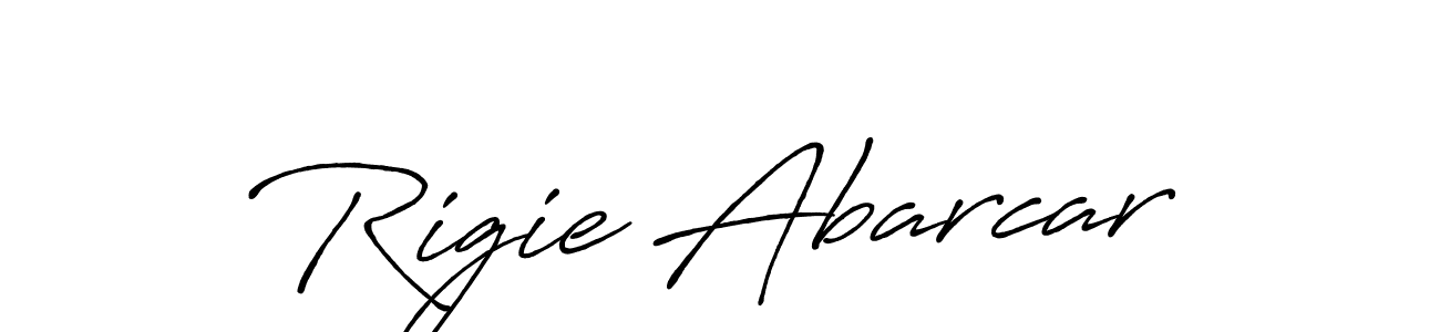 How to make Rigie Abarcar name signature. Use Antro_Vectra_Bolder style for creating short signs online. This is the latest handwritten sign. Rigie Abarcar signature style 7 images and pictures png