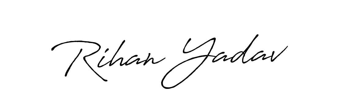 The best way (Antro_Vectra_Bolder) to make a short signature is to pick only two or three words in your name. The name Rihan Yadav include a total of six letters. For converting this name. Rihan Yadav signature style 7 images and pictures png