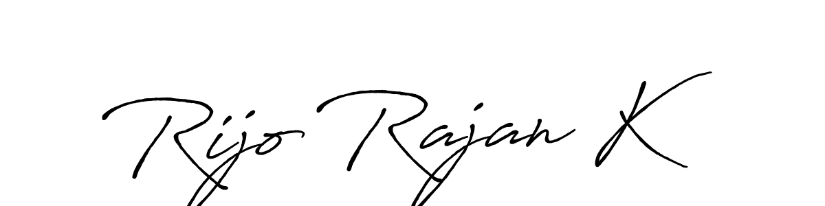 How to make Rijo Rajan K name signature. Use Antro_Vectra_Bolder style for creating short signs online. This is the latest handwritten sign. Rijo Rajan K signature style 7 images and pictures png