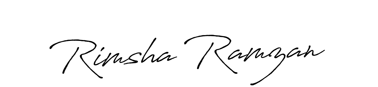 Design your own signature with our free online signature maker. With this signature software, you can create a handwritten (Antro_Vectra_Bolder) signature for name Rimsha Ramzan. Rimsha Ramzan signature style 7 images and pictures png