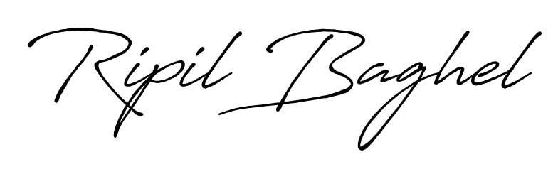 Give your name Ripil Baghel an exquisite flair with the Antro_Vectra_Bolder script font. Ideal for contracts, resumes, and formal letterheads. Ripil Baghel signature style 7 images and pictures png
