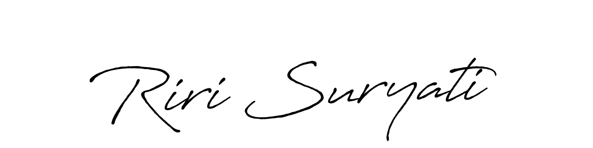 How to make Riri Suryati name signature. Use Antro_Vectra_Bolder style for creating short signs online. This is the latest handwritten sign. Riri Suryati signature style 7 images and pictures png