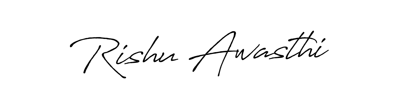 How to make Rishu Awasthi name signature. Use Antro_Vectra_Bolder style for creating short signs online. This is the latest handwritten sign. Rishu Awasthi signature style 7 images and pictures png