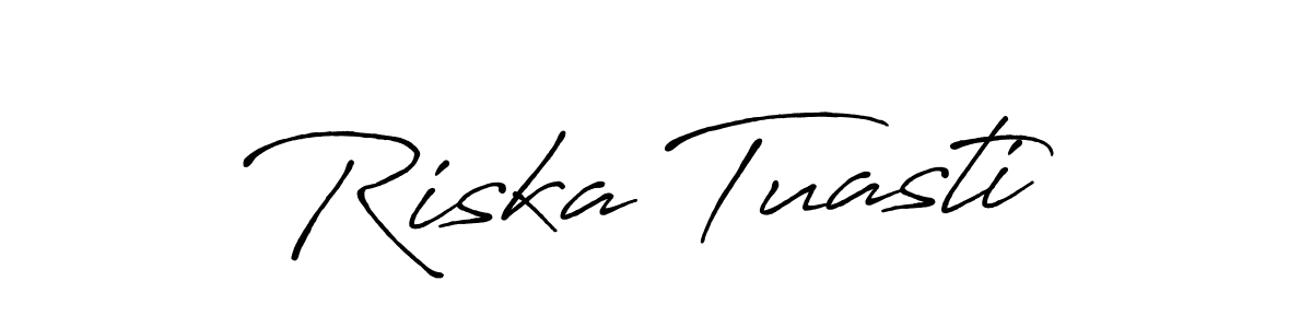 Create a beautiful signature design for name Riska Tuasti. With this signature (Antro_Vectra_Bolder) fonts, you can make a handwritten signature for free. Riska Tuasti signature style 7 images and pictures png