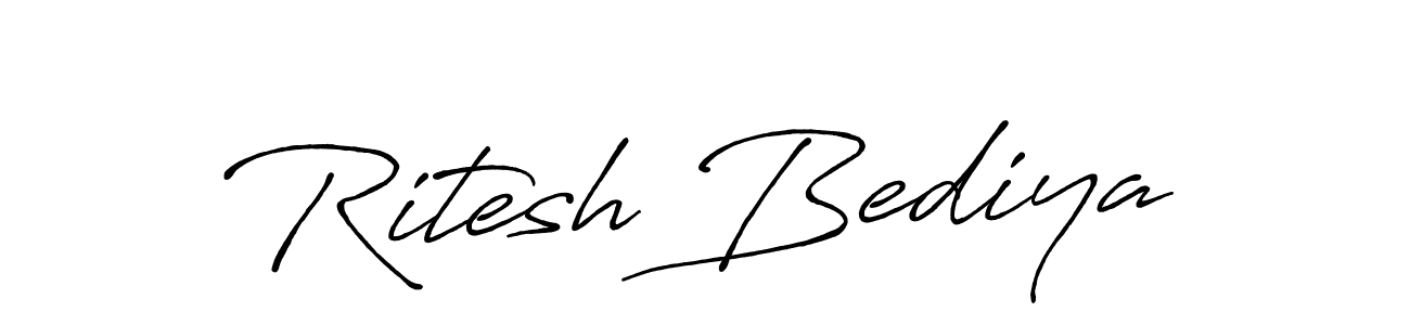 if you are searching for the best signature style for your name Ritesh Bediya. so please give up your signature search. here we have designed multiple signature styles  using Antro_Vectra_Bolder. Ritesh Bediya signature style 7 images and pictures png