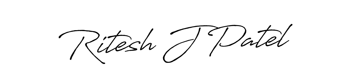 How to make Ritesh J Patel name signature. Use Antro_Vectra_Bolder style for creating short signs online. This is the latest handwritten sign. Ritesh J Patel signature style 7 images and pictures png