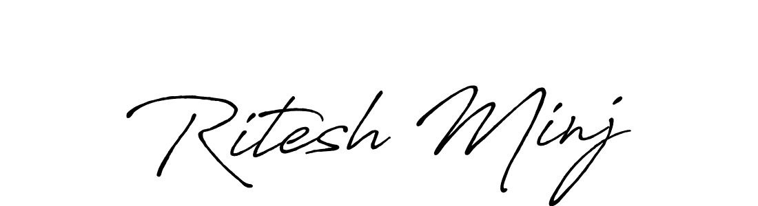 How to make Ritesh Minj name signature. Use Antro_Vectra_Bolder style for creating short signs online. This is the latest handwritten sign. Ritesh Minj signature style 7 images and pictures png