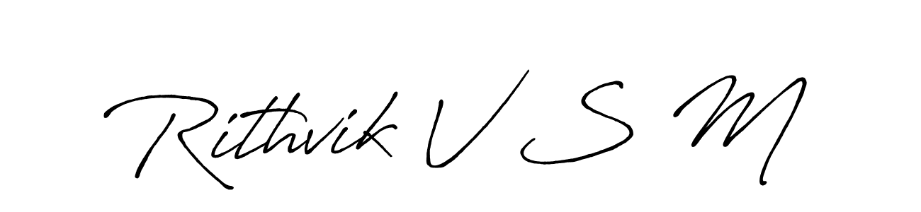 Antro_Vectra_Bolder is a professional signature style that is perfect for those who want to add a touch of class to their signature. It is also a great choice for those who want to make their signature more unique. Get Rithvik V S M name to fancy signature for free. Rithvik V S M signature style 7 images and pictures png