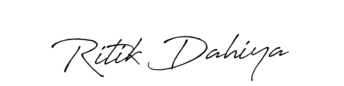 How to make Ritik Dahiya name signature. Use Antro_Vectra_Bolder style for creating short signs online. This is the latest handwritten sign. Ritik Dahiya signature style 7 images and pictures png