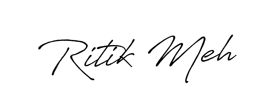 The best way (Antro_Vectra_Bolder) to make a short signature is to pick only two or three words in your name. The name Ritik Meh include a total of six letters. For converting this name. Ritik Meh signature style 7 images and pictures png