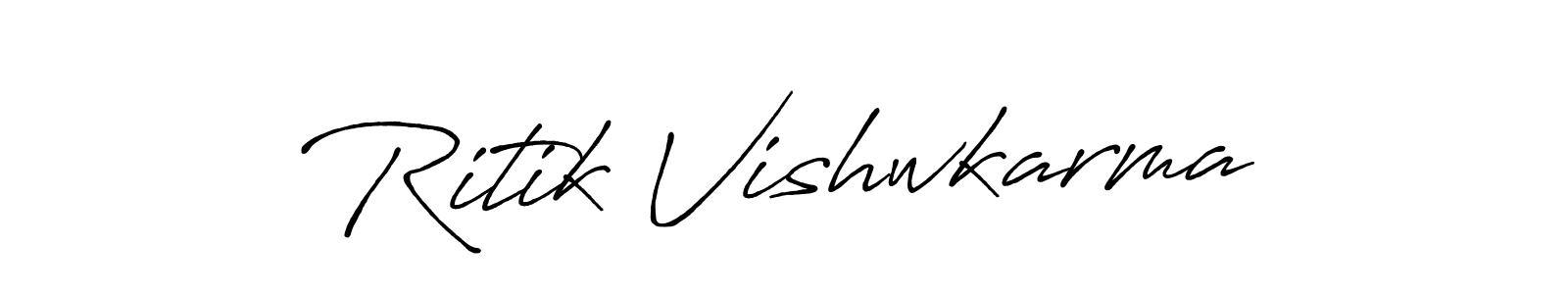 How to make Ritik Vishwkarma name signature. Use Antro_Vectra_Bolder style for creating short signs online. This is the latest handwritten sign. Ritik Vishwkarma signature style 7 images and pictures png