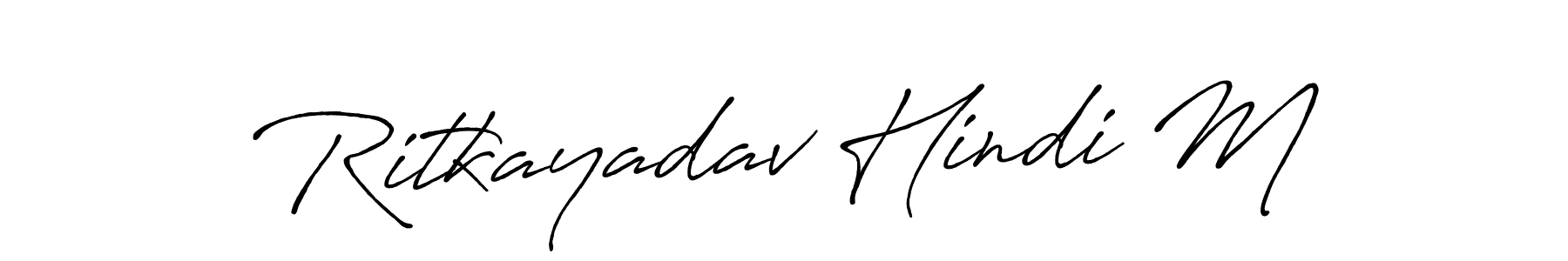 Antro_Vectra_Bolder is a professional signature style that is perfect for those who want to add a touch of class to their signature. It is also a great choice for those who want to make their signature more unique. Get Ritkayadav Hindi M name to fancy signature for free. Ritkayadav Hindi M signature style 7 images and pictures png