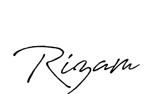 Use a signature maker to create a handwritten signature online. With this signature software, you can design (Antro_Vectra_Bolder) your own signature for name Rizam. Rizam signature style 7 images and pictures png