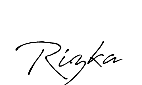 Use a signature maker to create a handwritten signature online. With this signature software, you can design (Antro_Vectra_Bolder) your own signature for name Rizka. Rizka signature style 7 images and pictures png