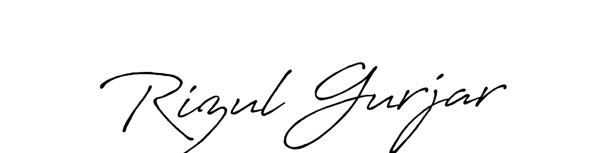 The best way (Antro_Vectra_Bolder) to make a short signature is to pick only two or three words in your name. The name Rizul Gurjar include a total of six letters. For converting this name. Rizul Gurjar signature style 7 images and pictures png